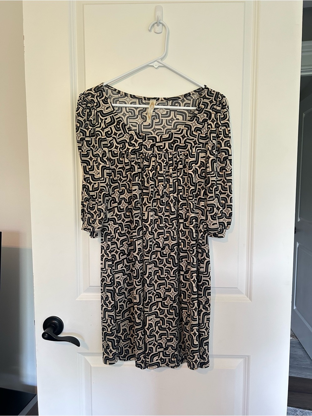 Y2K Black and Cream Geometric Women's Mini Dress